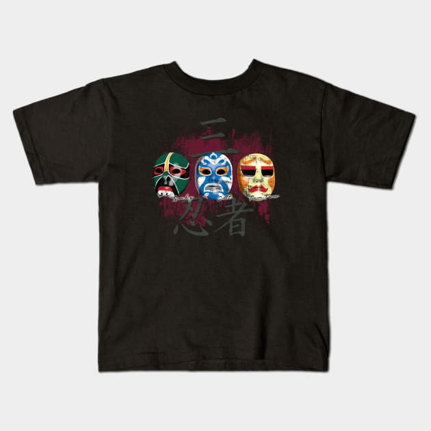 3 Ninjas Masks Kids T-Shirt by mikerozon